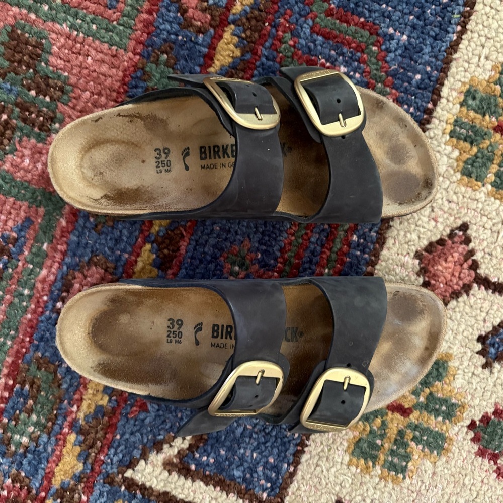 Birkenstock Black Sandals with Gold Buckles